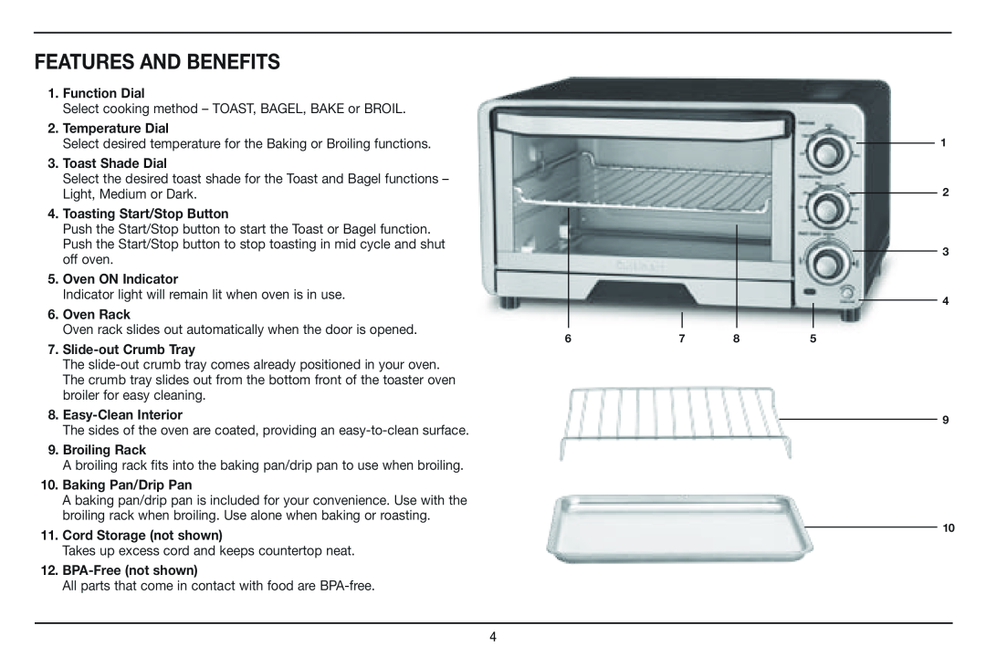 Cuisinart TOB-40 manual Features And Benefits 
